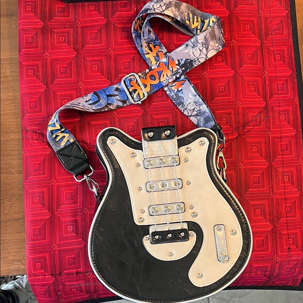 Guitar Shaped Black and Cream Crossbody Bag